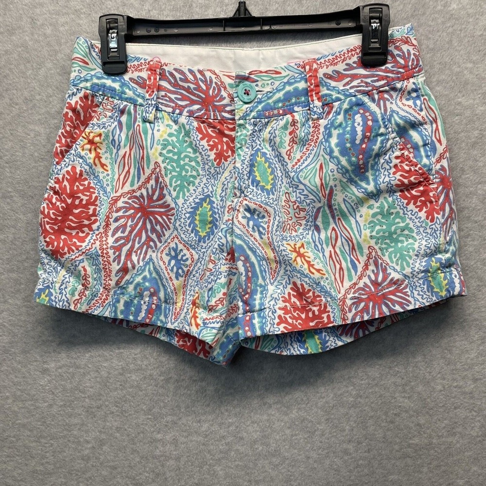 Lilly Pulitzer Callahan Shorts Let Minnow Print Womens‎ 0 Blue Tropical Chino